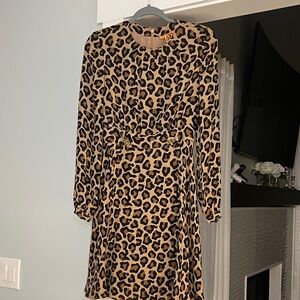 Tory Burch Tan and Black Leopard Long Sleeve Dress Style 24071477 size 2